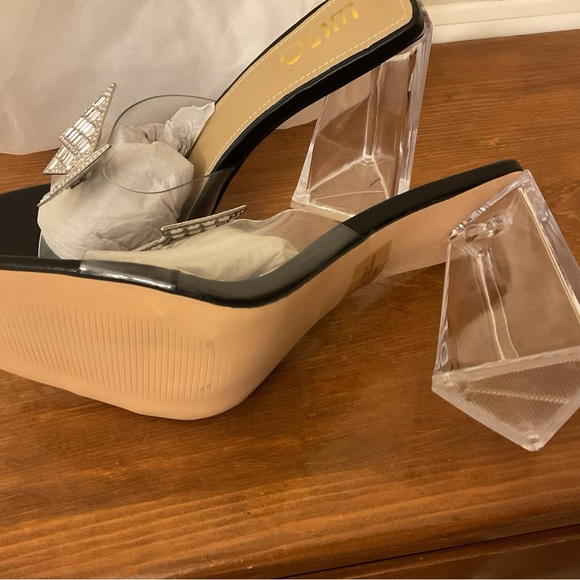 EGO Womens Clear Open Toe Slip-On Butterfly Block Heel Pump Heels Size 9 - Picture 6 of 11